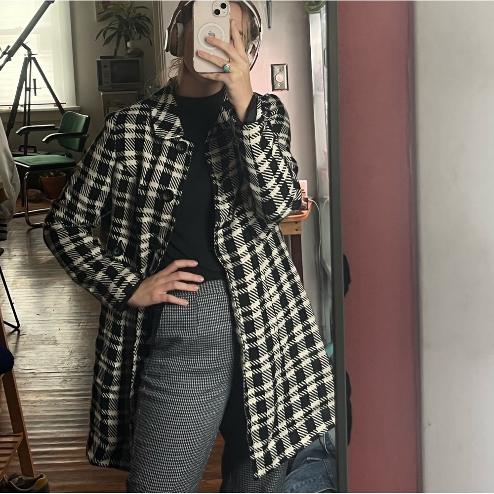 Houndstooth/Plaid Long Jacket